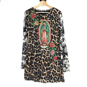 Ed Hardy X Dolls Kill Virgin Mary Mesh Sheer Tee Mini Dress XL Logo Retro Y2K